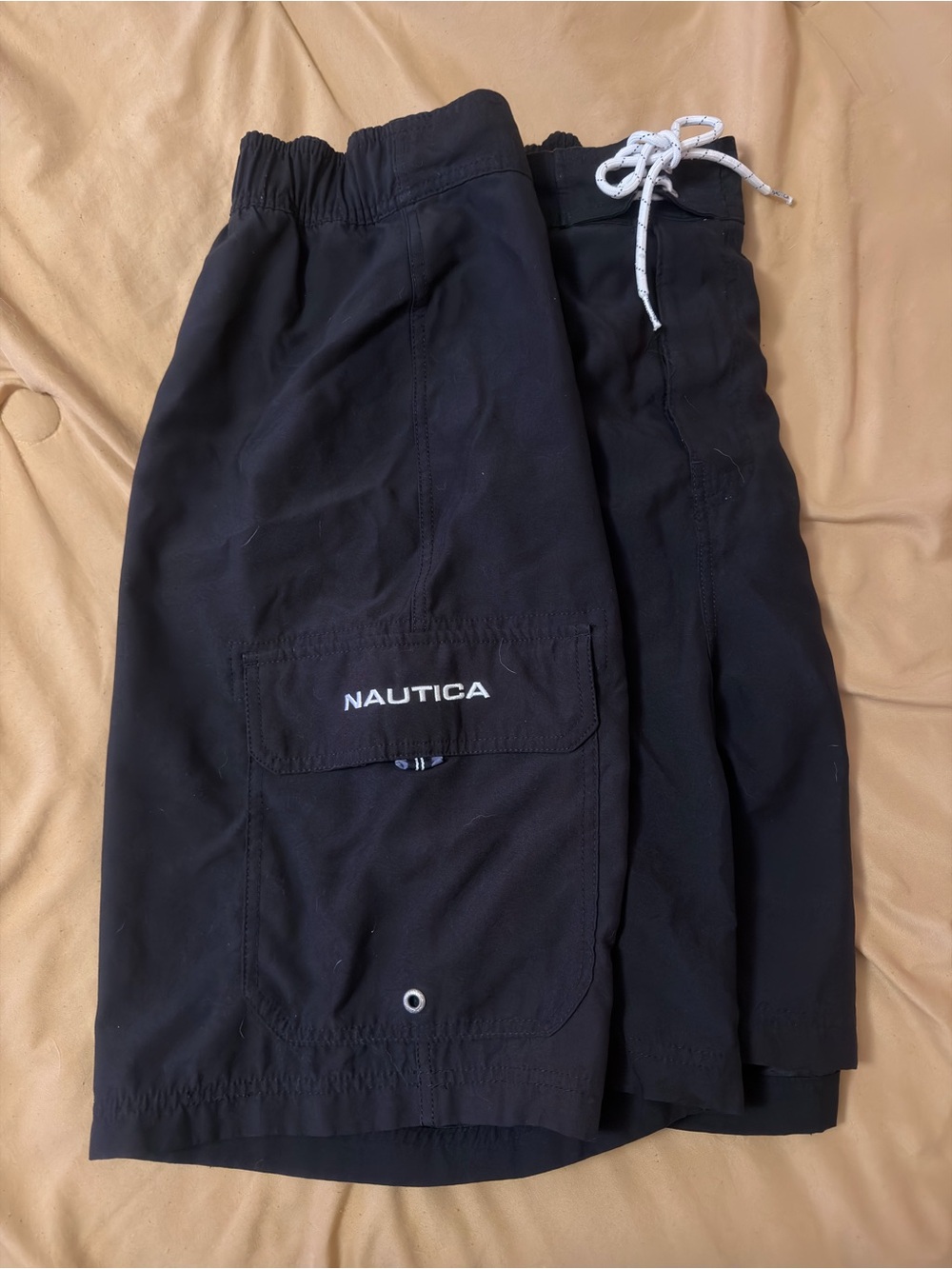 Nautica Black Men's Swim Trunks with White Drawstring